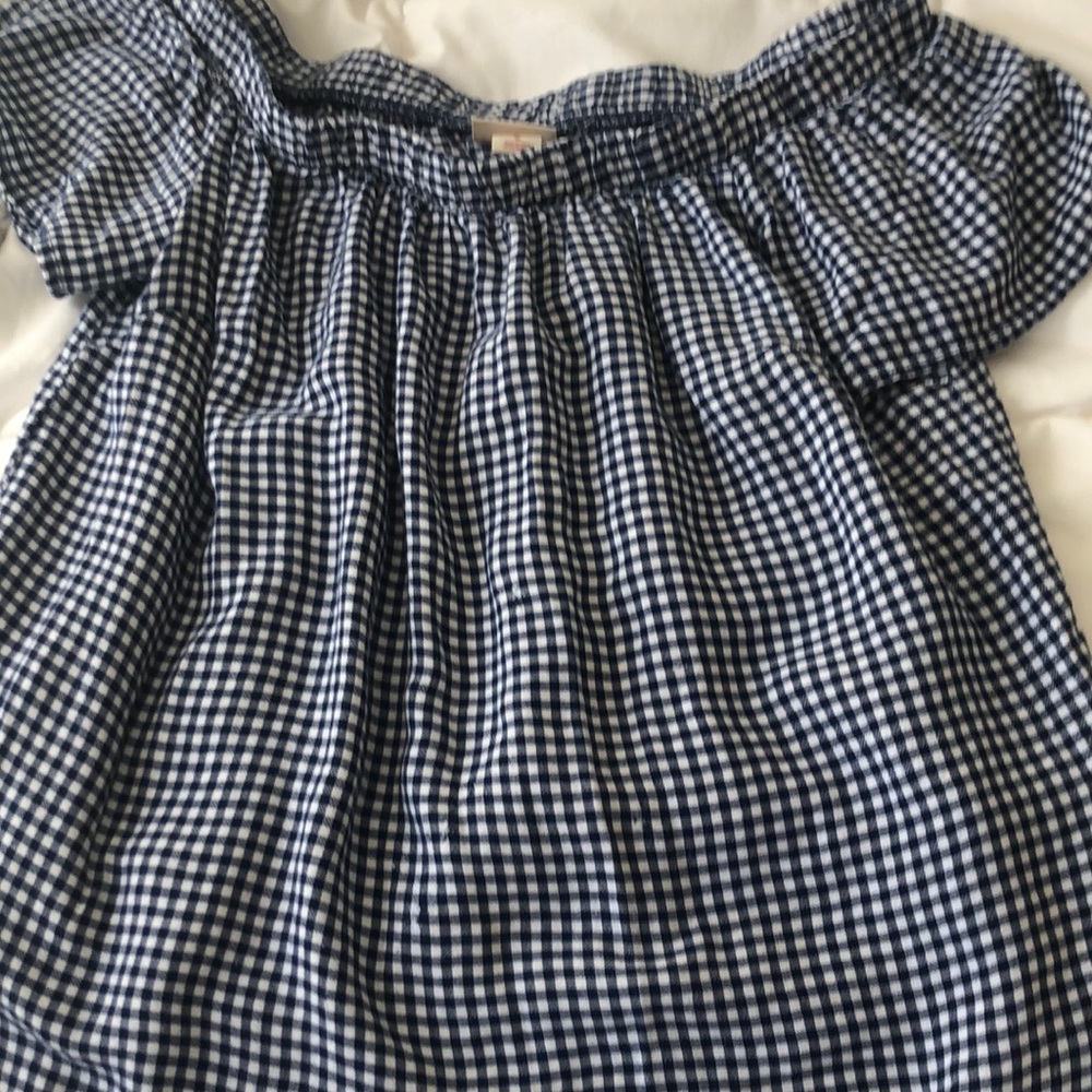 Blue checkered off the shoulder shirt